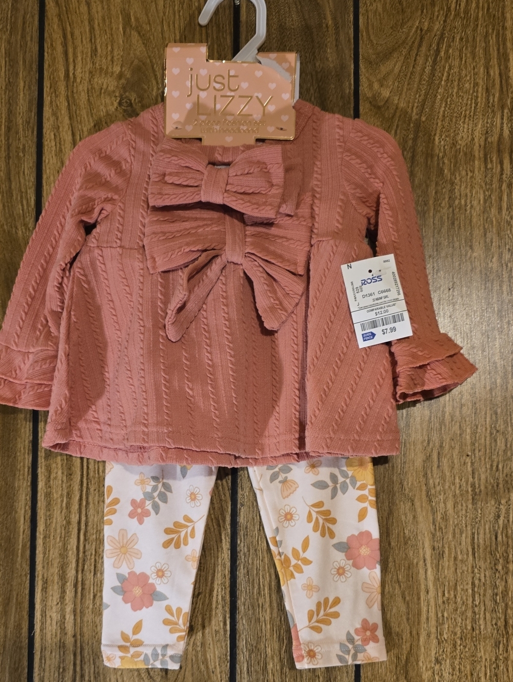 Dusty Pink Bow-Front Top & Floral Leggings Set